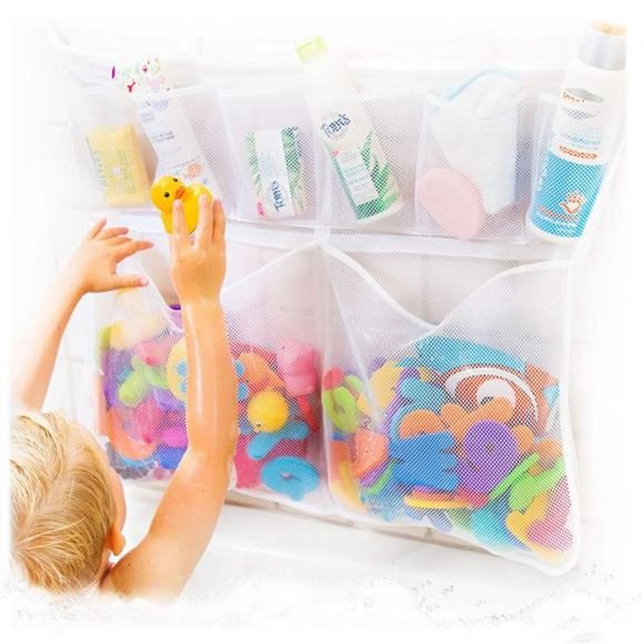 Big Bath Toy Storage for Baby Toys with Suction & Adhesive Hooks, 30"x23 - Picture 2 of 6